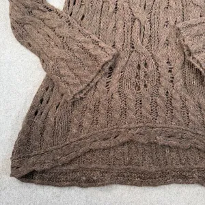 Free People Open Knit Off Shoulder Tunic Sweater Women's Large Brown Long Sleeve thumbnail 3