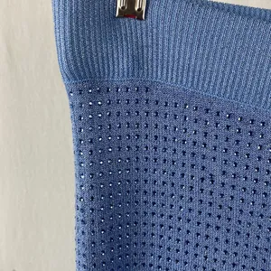 Boston Proper Blue Rhinestone Trim Knit Wide Leg Lounge Pants M thumbnail 5