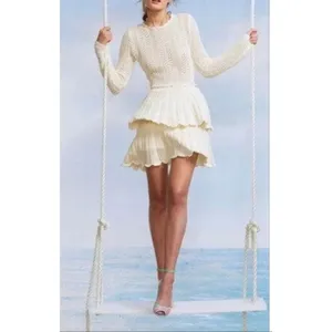 NWT Cynthia Rowley Pointelle Knit Peplum Sweater Dress Cream Size M thumbnail 2