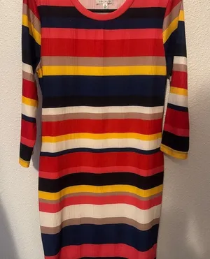 Socialite Womens Multicolor Striped Ribbed‎ Knit 3/4 Sleeve Bodycon Dress Size M thumbnail 1