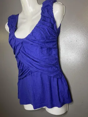 Deletta Anthropologie Tank Top Womens Small Blue Ruched Scoop Neck Jersey thumbnail 4