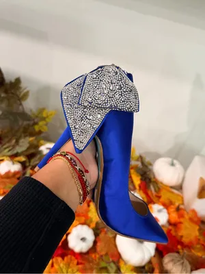 Betsey Johnson Royal Blue Satin Pointed Toe Heels with Crystal Bow thumbnail 15
