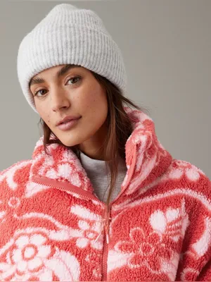 American Eagle Red/White Bear Hug Cozy Sherpa Zip Jacket‎ Sz Med Boho-Chic Fairy thumbnail 3