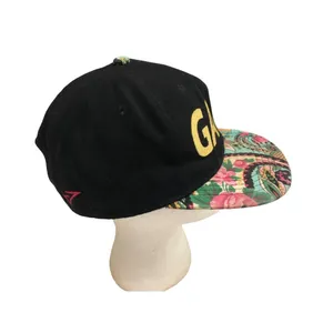Gainz Snapback Hat Flat Front Vibrant Floral Brim Black Pink Gold Streetwear thumbnail 3