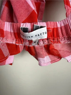 English Factory Gingham Smocked Ruffle Crop Top sz M thumbnail 5