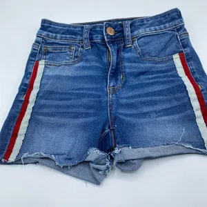 Jorts American Eagle Next Level Stretch X Shorts Denim Jean Red White Stripe 2 thumbnail 1