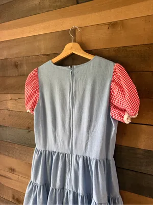 Vintage Handmade Blue Red Gingham Prairie Dress Cottagecore Puff Sleeve thumbnail 15