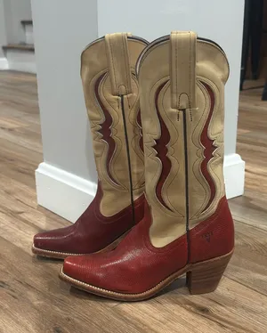 FRYE Vintage 1970s Red Genuine Lizard Tan Leather Western Cowboy Boots | Sz 5.5 thumbnail 1