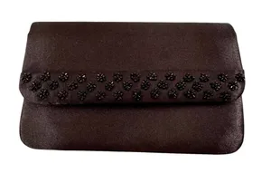 Sasha Satin Beaded Evening Bag Clutch or Shoulder Bag Convertible Black thumbnail 1