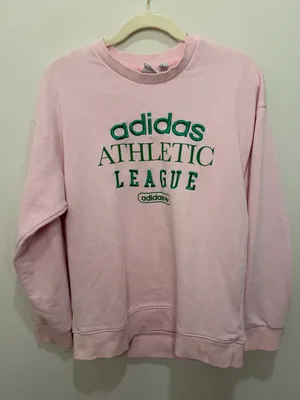 Adidas Athletic League Pink Green‎ Embroidered Crewneck Sweatshirt HL0043 Small thumbnail 1