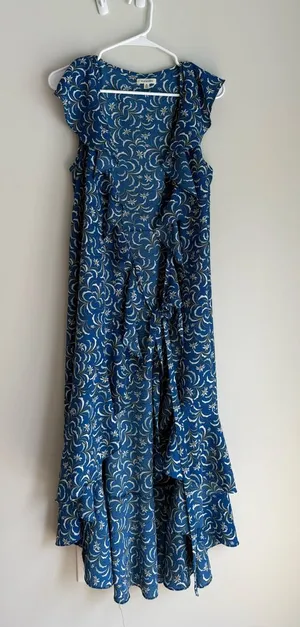 Max Studio Blue Floral Midi Dress with White Accents thumbnail 1