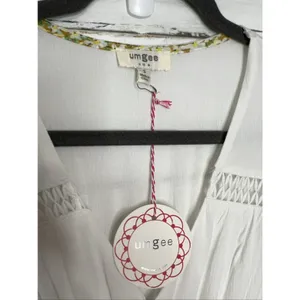 Umgee V-Neck Smocked Waist Flutter Sleeve Midi Dress White Small thumbnail 4
