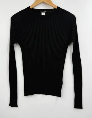 J. Crew Black Ribbed Silk Cashmere Blend Crew Neck Long Sleeve Sweater Women's M thumbnail 1