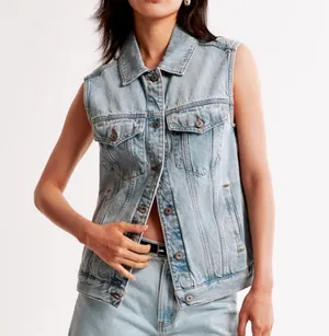 Abercrombie & Fitch Blue Denim Jacket Vest Oversized Fit Retro thumbnail 1