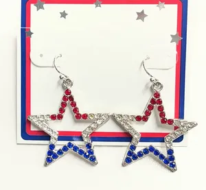New star earrings American pride cowgirl western earrings sparkly star red‎ blue thumbnail 1
