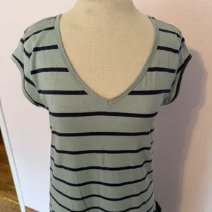 Toad & Co‎ Samba Muse Dress Green W/Navy Stripe Organic Cotton Travel Midi Med thumbnail 7