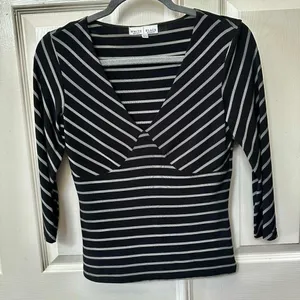 White House black Market black striped shirt thumbnail 1