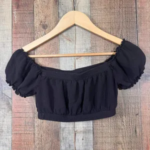 Brandy Melville Black Maura Whimsigoth Puff Sleeve Crop Top Dark Coquette thumbnail 5