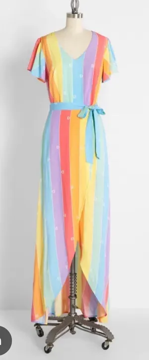 NWT Modcloth Collectif Thelma Rainbow Hearts Maxi Dress Size 6 thumbnail 1
