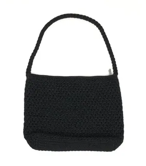 The Sak Black Macrame Tote Purse Shoulder Bag Medium Zipper Closure Boho Chic thumbnail 2