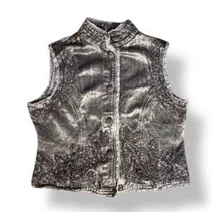 Vintage Gray Embroidered‎ Beaded Mandarin Collar Boho Vest Artisan Western Layer thumbnail 3