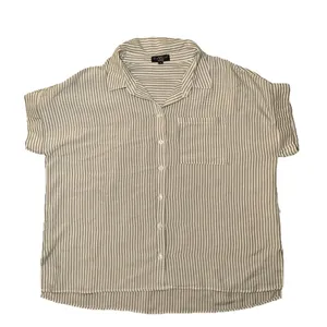 Women's Casual Light Green & White Striped Button Down Summer, Vacation.‎ LG thumbnail 1