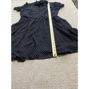 Betsey Johnson Navy Polka Dot Chiffon Puff Sleeve Tie Neck Knee Dress Size 10 thumbnail 11