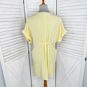 Zara Button Front Tie Waist Shirt Dress‎ Yellow XS Cap Sleeve thumbnail 5