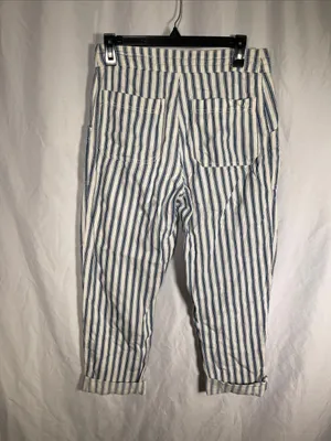 American Eagle Womens High Rise Blue White Stripe Tapered Pants Coastal 6 thumbnail 3