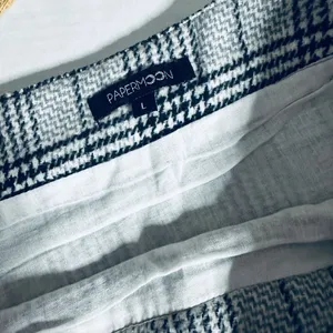 Papermoon Black & White Houndstooth Plaid Wool Blend Belted Mini Skirt thumbnail 3