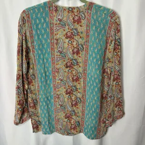 Tunic Top Women’s Boho Paisley 3/4 Sleeves Blouse Multicolor Embellished Medium thumbnail 6