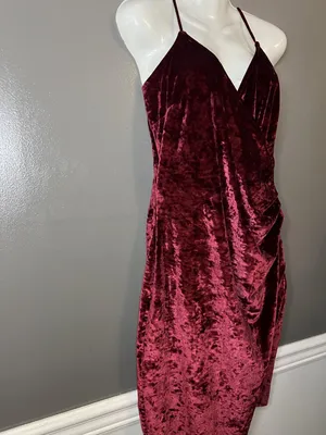 Revamped Dress Womens XL Burgundy Crushed Velvet Wrap Surplice Asymmetrical thumbnail 3