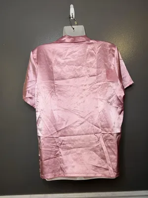 Ekouaer Pajama Top Womens Medium Pink Satin Button Front Short Sleeve Sleep thumbnail 5