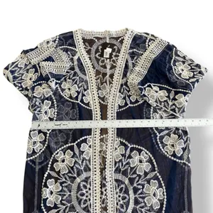 Janice Apparel NWT Vintage Style Navy Blue‎ Embroidered Lace Kimono OS Boho thumbnail 3