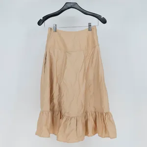 Farm Rio Khaki Topstitching Yoke Cotton Poplin Ruffle Maxi Skirt XXS thumbnail 4