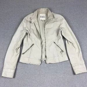 BB Dakota Jacket Womens Medium Cream Leather Moto Biker Bella Swam Twilight thumbnail 1