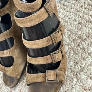 Saint Laurent Brown Suede Strappy Block Heels/Shoes 6.5 thumbnail 4