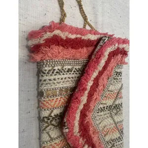 Antik Kraft Boho Beaded Fringe Envelope Clutch Crossbody Bag Pink Red fairy thumbnail 3