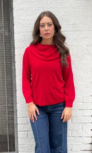Jones New York Vintage Red Jones Wear sweater with mock neck and balloon sleeves sz m thumbnail 3