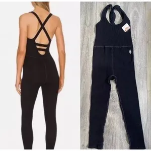 Free People Movement Free Throw One Piece | Size Small Black Ribbed, Logo Nwt thumbnail 2