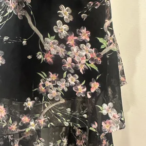 VTG 60-70s Black Chiffon Tiered Midi Dress Pink Floral Coquette Fairy Cottage XS thumbnail 10
