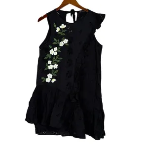 Zara Delicate Eyelet Floral Daisy Embroidered Sleeveless Mini Dress Large Black thumbnail 12
