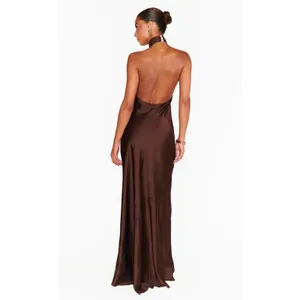 Show Me Your MuMu Jasmine Halter Maxi Dress Chocolate Brown size Small thumbnail 4