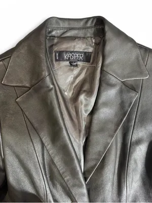 Kasper Dark Olive Leather Single-Button Blazer thumbnail 2