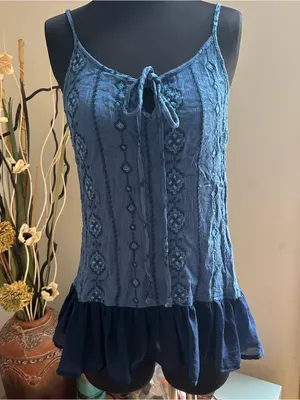 Blue society girls Embroidered Spaghetti Strap Tank Top thumbnail 1