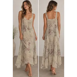 R&M Richards Woman Floral Crinkle V-Neck Midi Dress Beige Pink Size 18W thumbnail 2