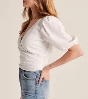 NWT Abercrombie & Fitch Striped Linen Wrap Top XS thumbnail 4