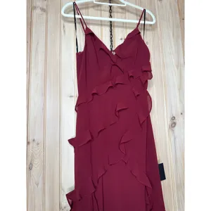 NWT Lulus Fancy Sweetness Wine Red Ruffled Lace-Up Sleeveless Maxi Dress Gala S thumbnail 4