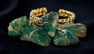 Vintage gold tone moss agate dangle cluster cuff ring Green thumbnail 1