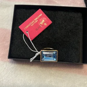 Beautiful Christian Siriano 14 karat gold plated, blue glass, stone ring thumbnail 2